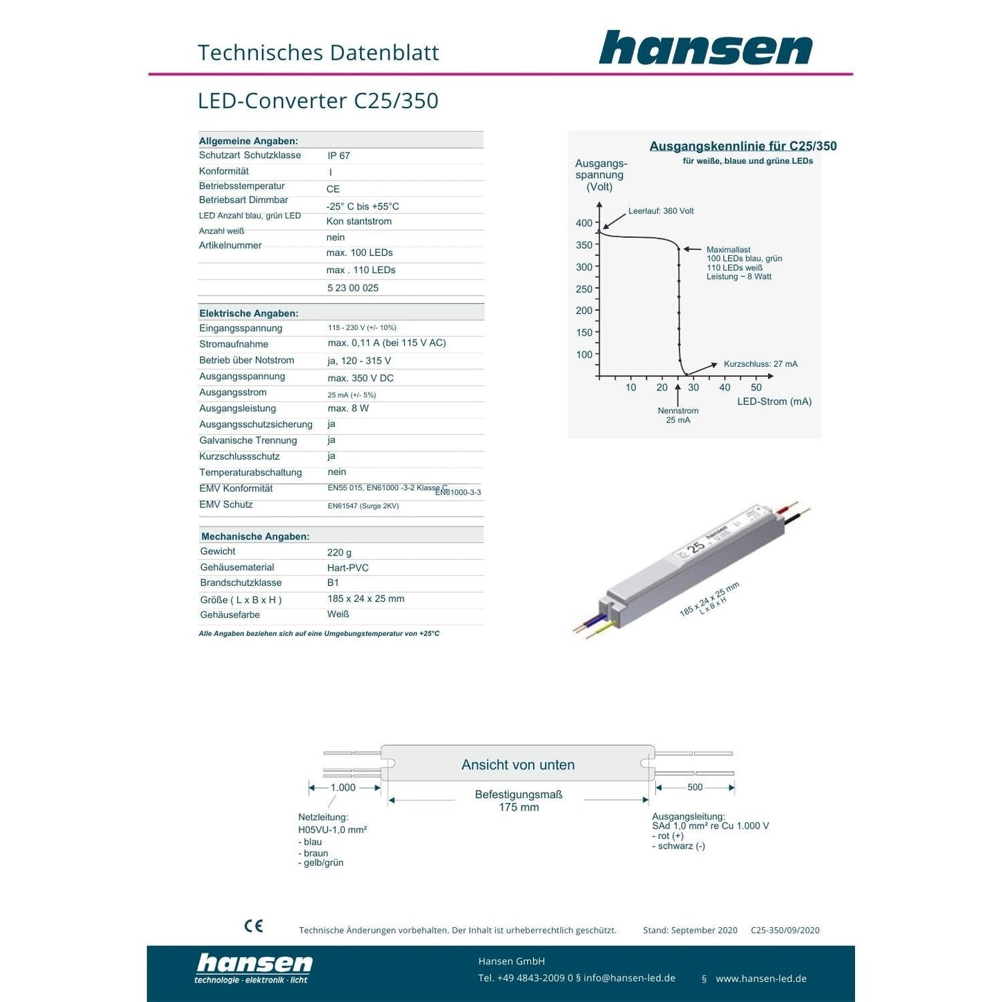 Hansen-Led- Converter- C25/350- AC 230V- DC 360V- 52300025