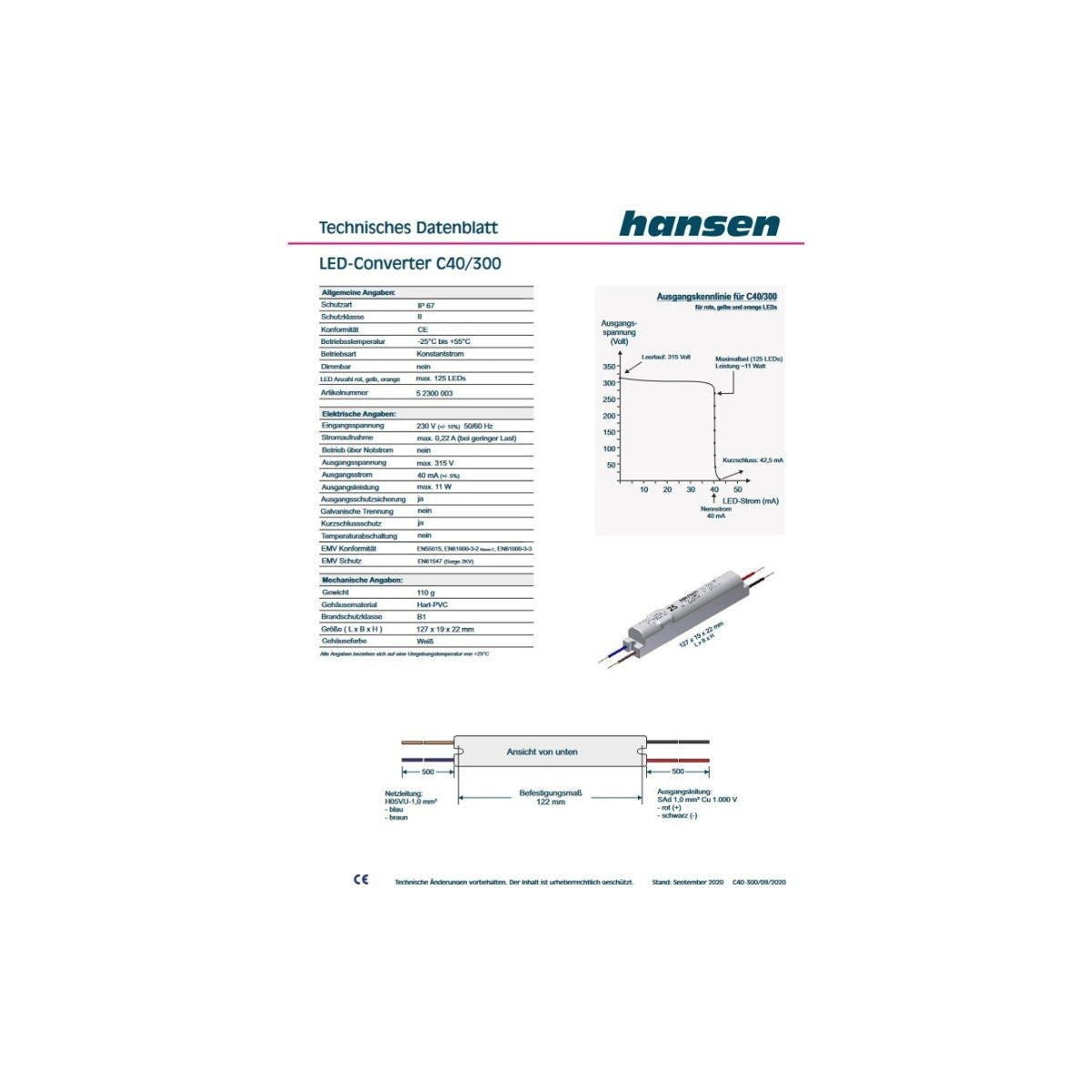 Hansen- Led -Converter- C40/300- AC 230V- DC 315V- 52300003