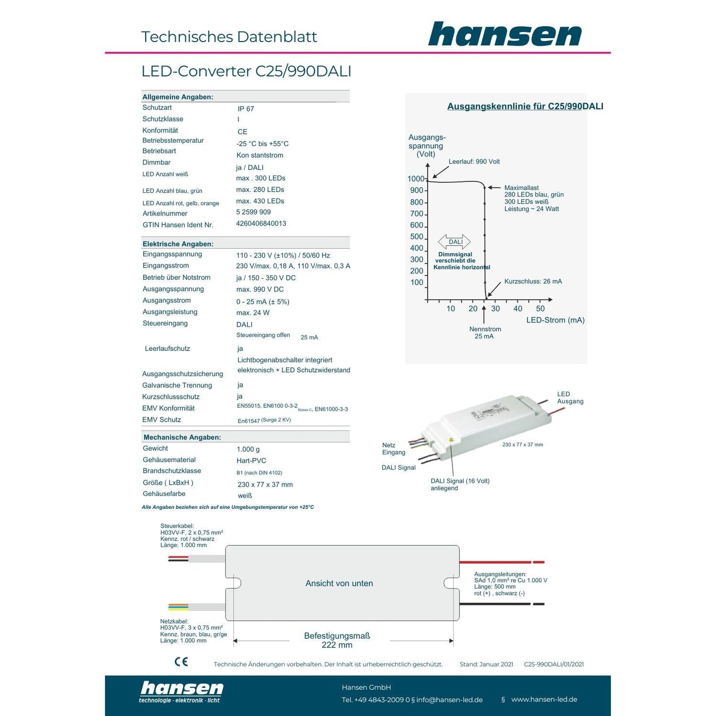Hansen- Led- Converter- C50/990 Dali - AC 230V- 52599900