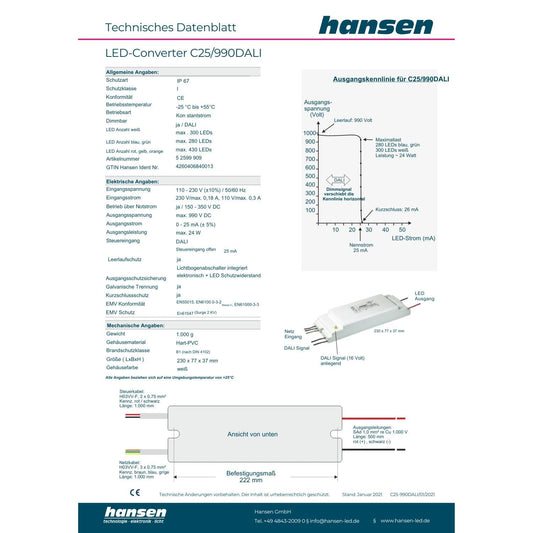 Hansen- Led- Converter- C50/990 Dali - AC 230V- 52599900
