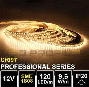 LED Strip-3000K-12V-9,6W/m-IP20-120LED/m-CRI97-5m-Rolle