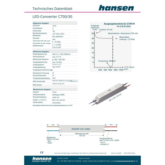 Hansen-Led-Converter-C700/30-AC 230V DC 700mA-52351300