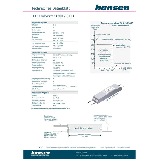 Hansen- Led- Converter- C100/300D-  AC 230V- DC 315V- 51003011