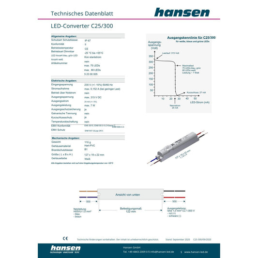 Hansen- Led- Converter- C25/300- AC 230V- DC 315V- 52300005