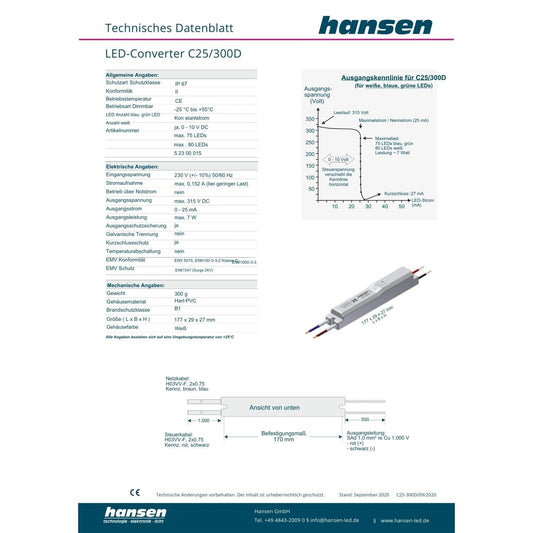 Hansen-Led- Converter- C25/300D-  AC 230V- DC 315V- 52300015