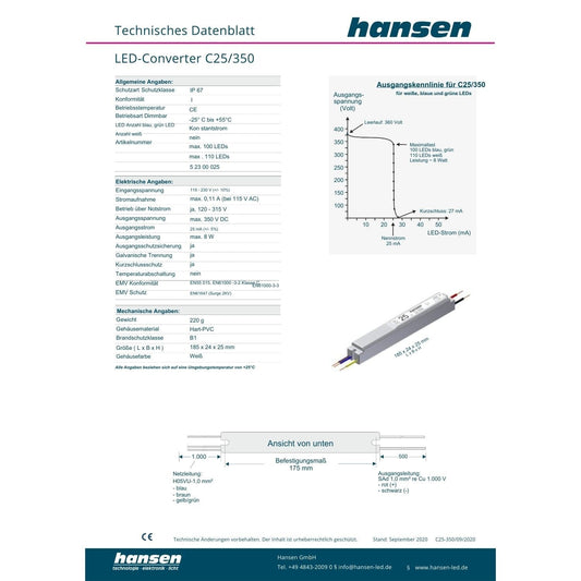 Hansen-Led- Converter- C25/350- AC 230V- DC 360V- 52300025