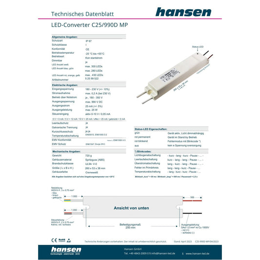 Hansen- Led- Converter -C25/990D-  AC 230V -DC 315V- 52599101