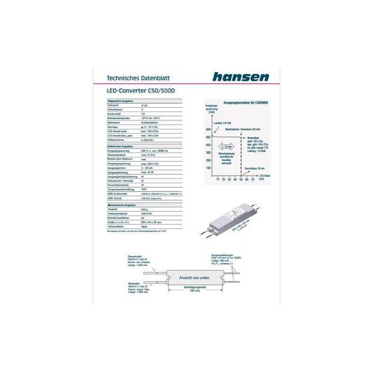 Hansen- Led- Converter- C50/500D- AC 230V- DC 315V- 52550051