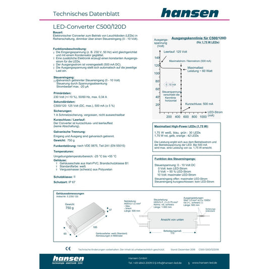 Hansen- Led- Converter- C500/120D- AC 230V -DC 500mA- 52350120