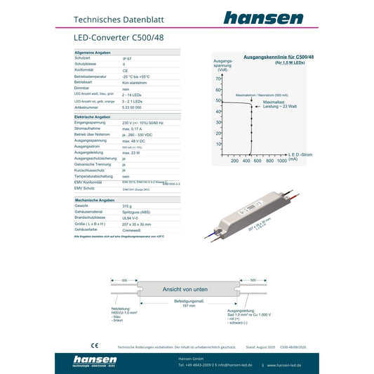 Hansen- Led- Converte-r C500/48- AC 230V -DC 500mA- 52350050