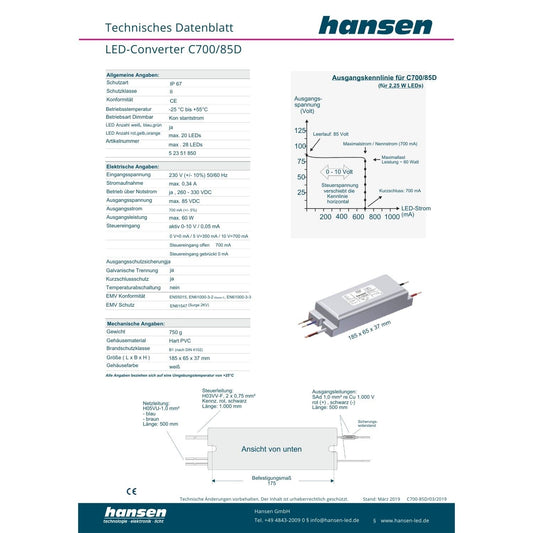 Hansen-Led-Converter-C700/85D-AC 230V DC 700mA-52351850